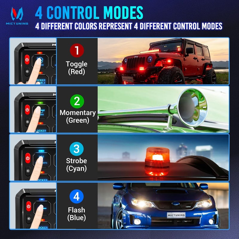 MICTUNING لوحة مفاتيح P1B 12 مجموعة زرقاء، مفتاح متعدد الوظائف مؤقت فلاش ستروب مع إضاءة خلفية مطفأة، نظام تحكم في الدائرة بمستوى سطوع 6 للتحكم في المرحلات لشاحنة RV الطرق الوعرة البحرية - Image 2